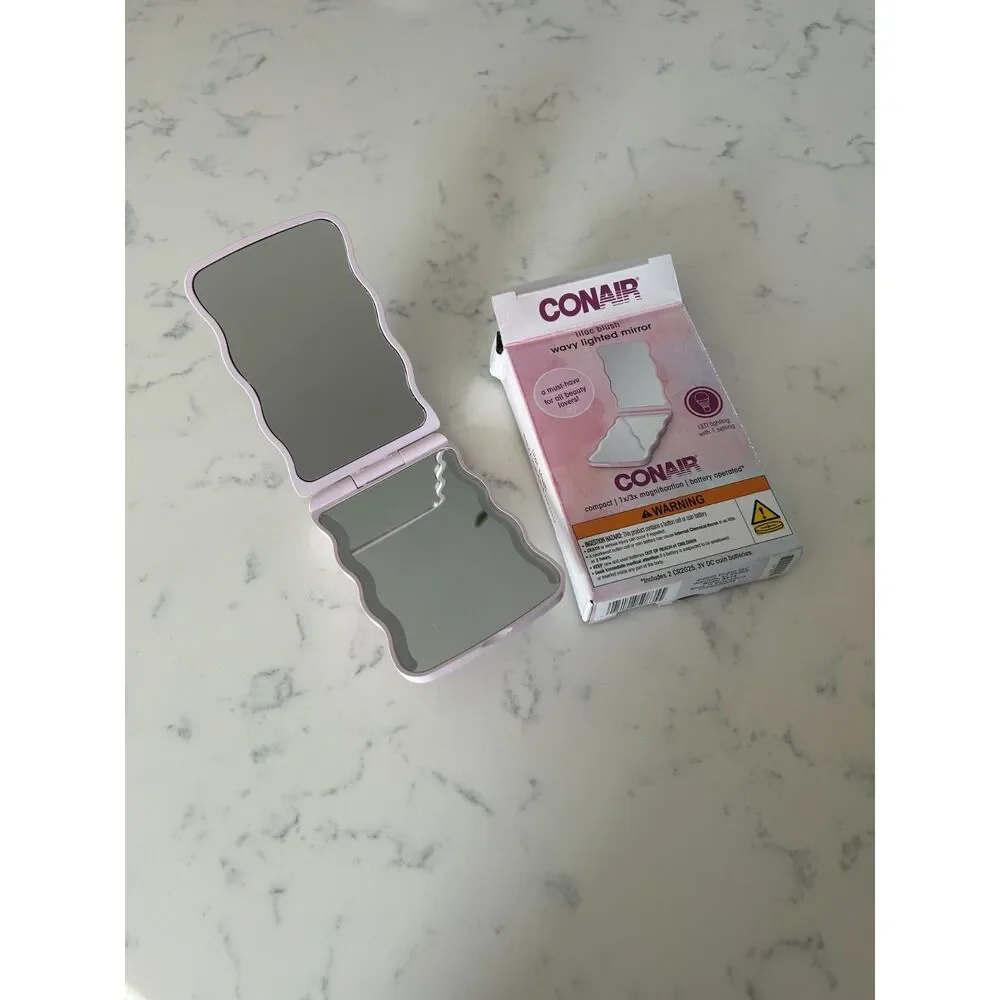 Conair LED Lighted Compact Mirror Lilac Blush Wavy 1x/3x Travel